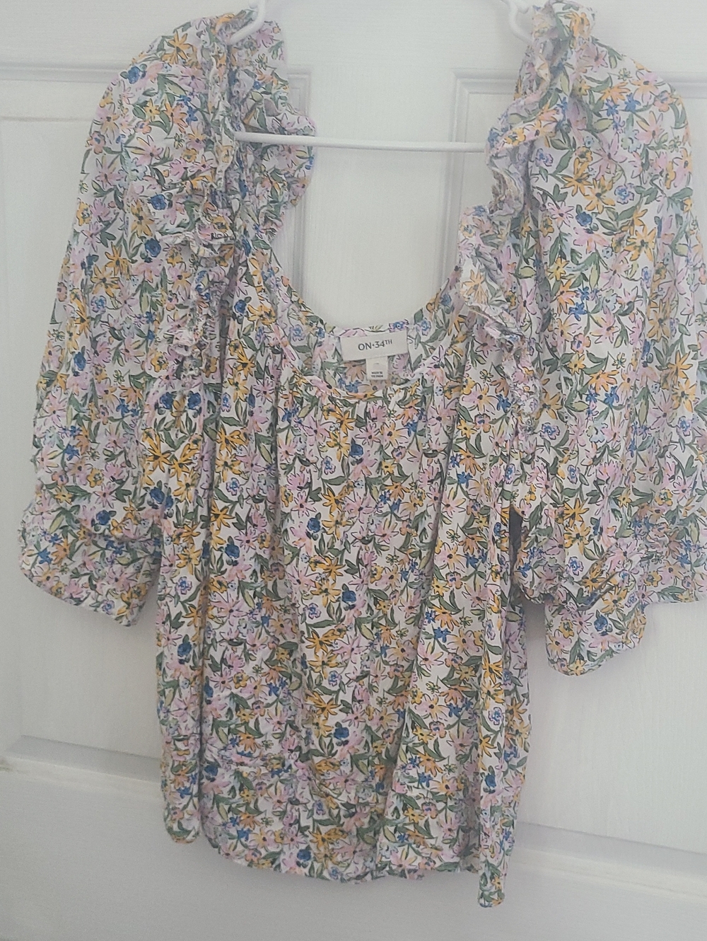 ON 34TH Floral Ruffle-Scoop Blouse - Pastel Multi